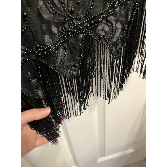 Vtg Black Beaded Cocktail Dress‎ Sz Small Silk Flapper Fairy Whimsigoth Prom - Picture 5 of 13